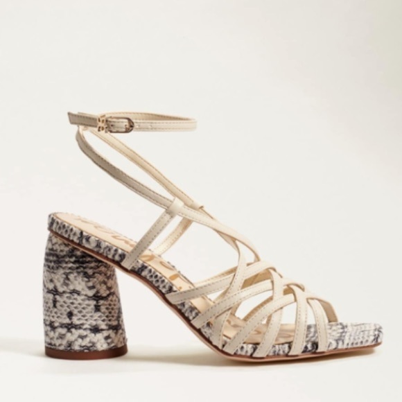 New Sam Edelman Daffodil Heeled Sandals in Reptile Embossed Modern Ivory - Picture 14 of 15
